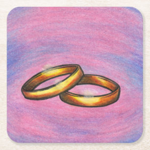 Malerei Art golden Paar Hochzeitsringe I Liebe Sie Rechteckiger Pappuntersetzer