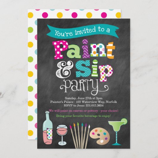 Malerei Art Party Chalkboard Stil Einladung (Vorne/Hinten)