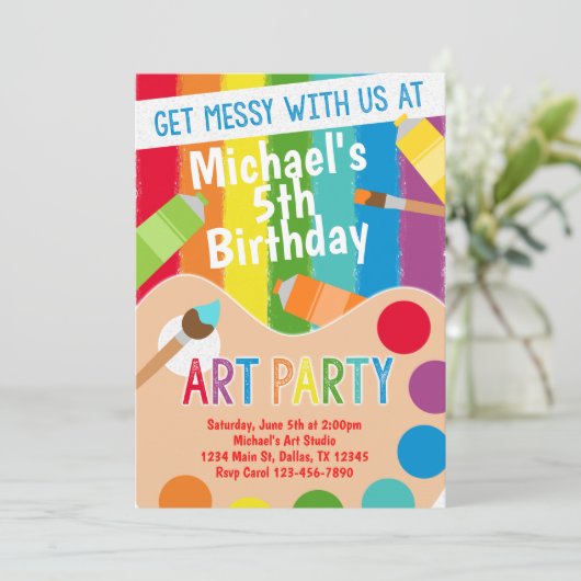 Malerei Art Party Geburtstag Einladung (Stehend Vorderseite)