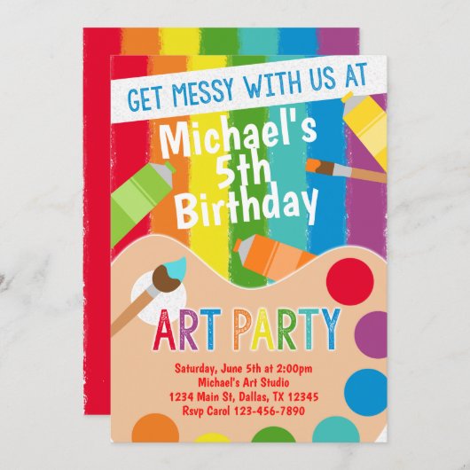 Malerei Art Party Geburtstag Einladung (Vorne/Hinten)