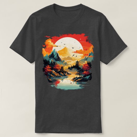 Malerei asiatischer Landschaft T-Shirt (Design vorne)