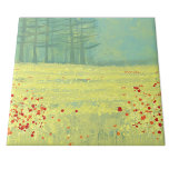 Malerei auf Wiesen Fliese<br><div class="desc">Ein modernes Landschaftsbild mit einer friedlichen Blume, gefüllt mit einer Sommerwiese mit Vögeln, die gegen den Himmel fliegen und einem Kiefernwald in der Ferne. Frische und erfrischende gelbe und grüne Farben. Originelle Kunst von Nic Squirrell.</div>