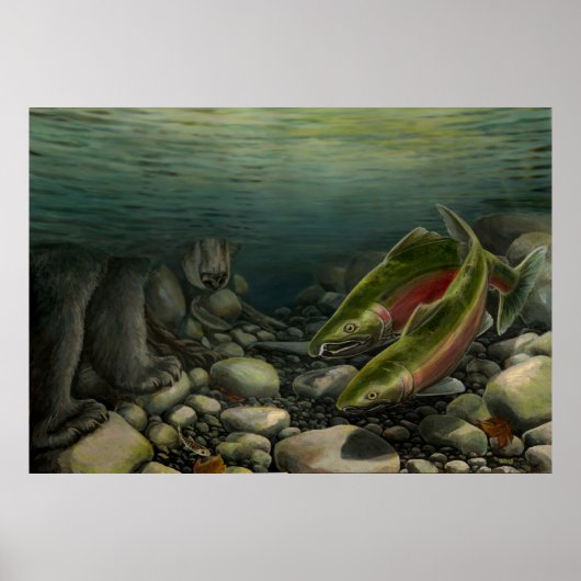 Malerei auf Wildtiere Prints Lachs Angelbär Print Poster (Vorne)