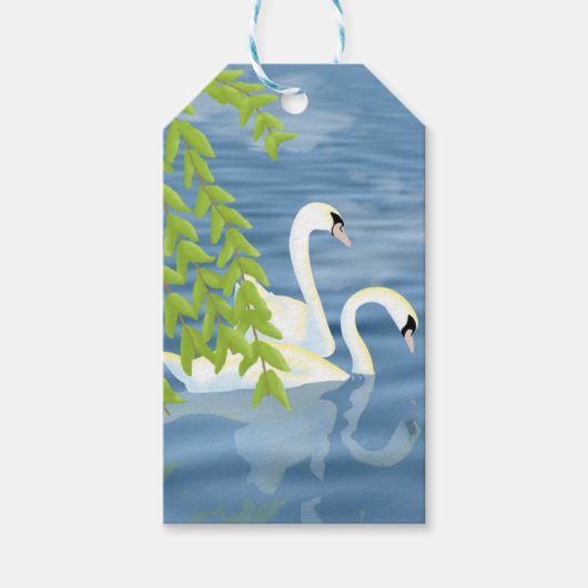 Malerei Blau und Grün Paar Schwäne auf dem See Geschenkanhänger (Vorderseite)