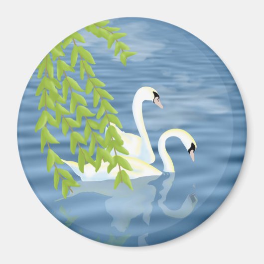 Malerei Blau und Grün Paar Schwäne auf dem See Magnet (Vorne)