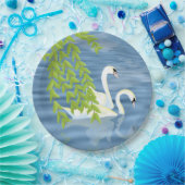 Malerei Blau und Grün Paar Schwäne auf dem See Pappteller (Party)