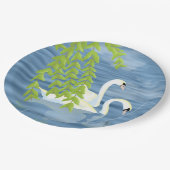 Malerei Blau und Grün Paar Schwäne auf dem See Pappteller (Schrägansicht)