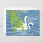 Malerei Blau und Grün Paar Schwäne auf dem See Postkarte (Vorne/Hinten)