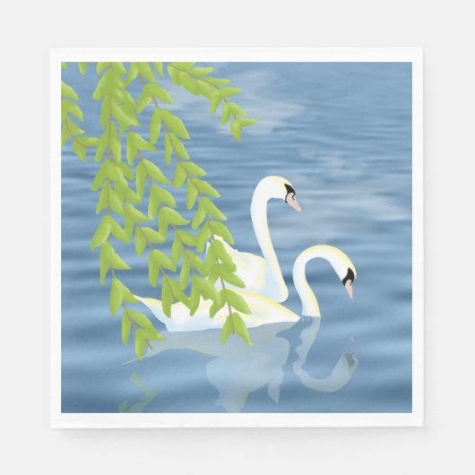 Malerei Blau und Grün Paar Schwäne auf dem See Serviette (Vorderseite)