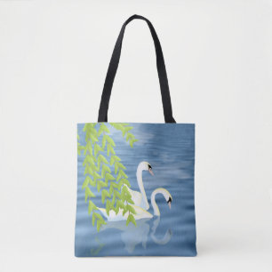 Malerei Blau und Grün Paar Schwäne auf dem See Tasche