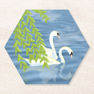 Malerei Blau und Grün Paar Schwäne auf dem See Untersetzer