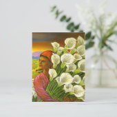 Malerei der Frau mit der Postkarte Calla Lilies (Stehend Vorderseite)
