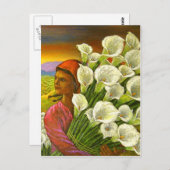 Malerei der Frau mit der Postkarte Calla Lilies (Vorne/Hinten)