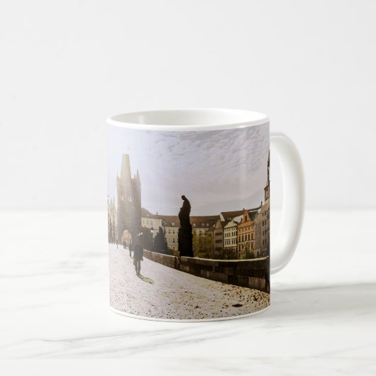 Malerei der Karlsbrücke in Prag bei Sonnenaufgang Kaffeetasse (VorderseiteRechts)