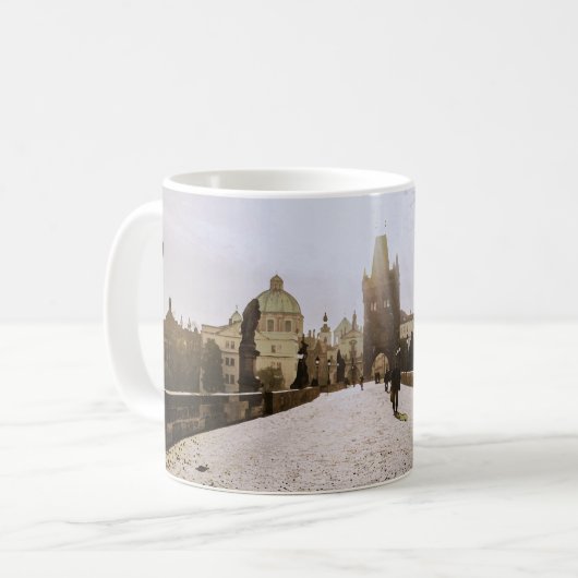 Malerei der Karlsbrücke in Prag bei Sonnenaufgang Kaffeetasse (Vorderseite Links)