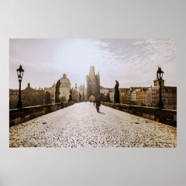 Malerei der Karlsbrücke in Prag bei Sonnenaufgang Poster