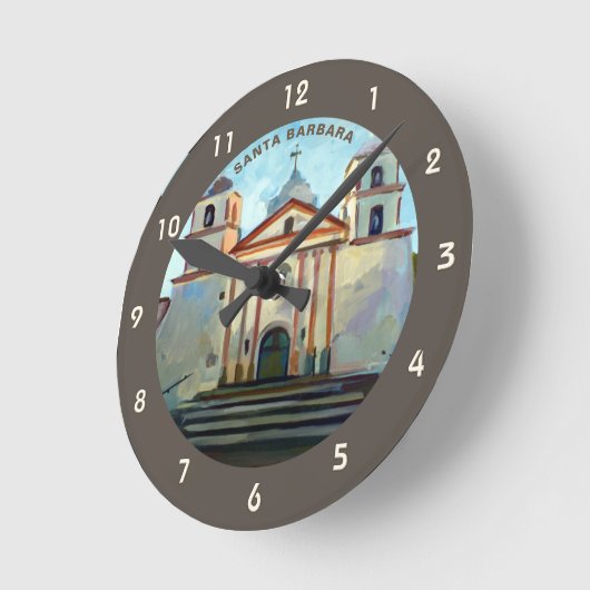 Malerei der Mission Santa Barbara, CA Runde Wanduhr (Winkel)