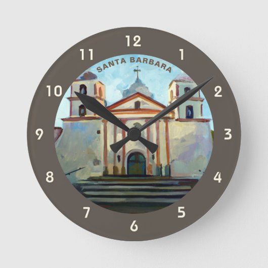 Malerei der Mission Santa Barbara, CA Runde Wanduhr (Vorderseite)