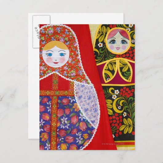 Malerei der russischen Matryoshka-Puppe Postkarte (Vorne/Hinten)
