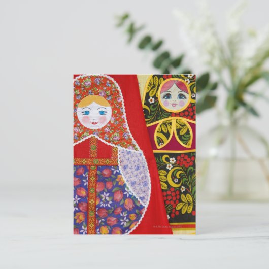 Malerei der russischen Matryoshka-Puppe Postkarte (Stehend Vorderseite)
