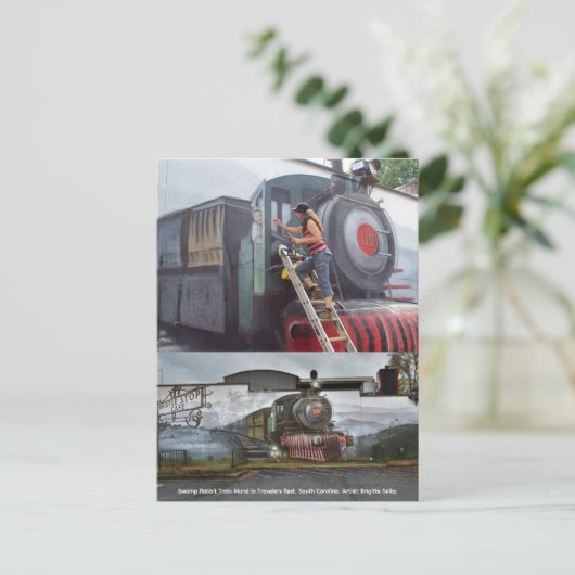 Malerei der Swamp Rabbit Train Mural Postkarte (Stehend Vorderseite)