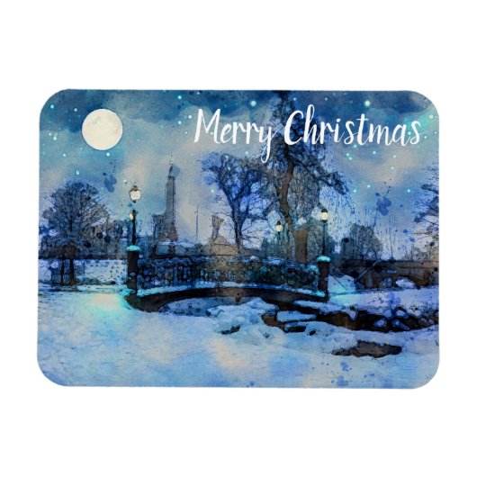 Malerei der Winternacht im Stadtpark Magnet (Horizontal)