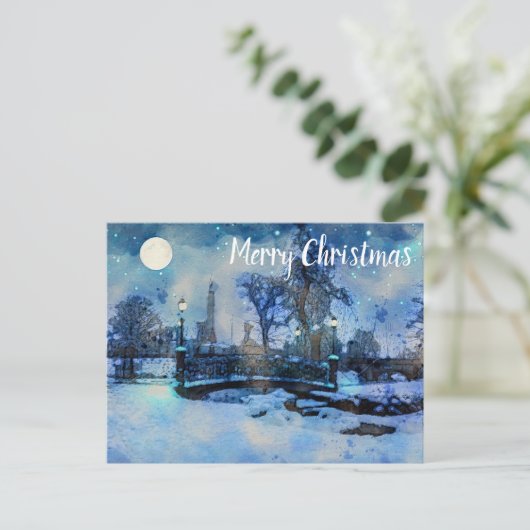 Malerei der Winternacht im Stadtpark Postkarte (Stehend Vorderseite)