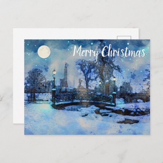 Malerei der Winternacht im Stadtpark Postkarte (Vorne/Hinten)