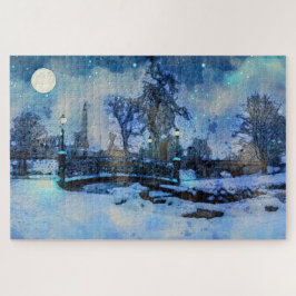 Malerei der Winternacht im Stadtpark Puzzle