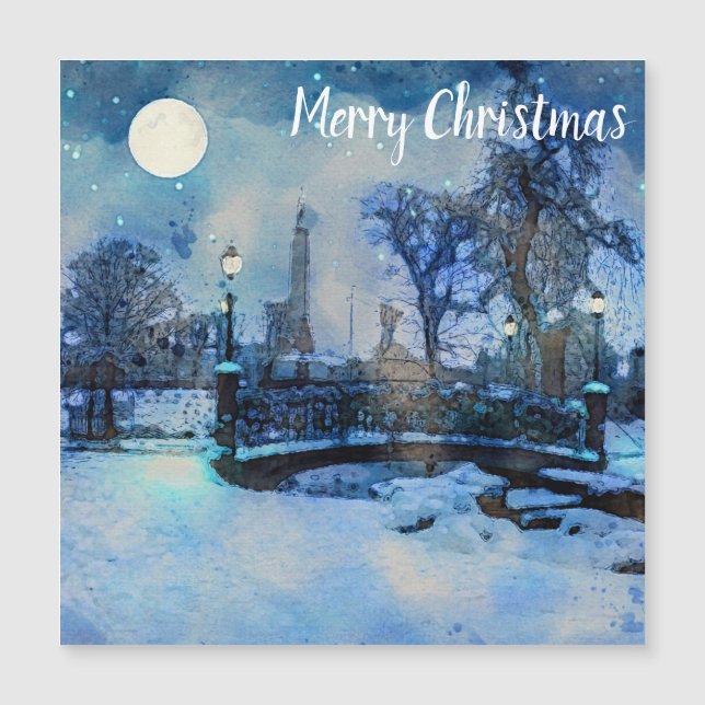 Malerei der Winternacht in der Stadt Magnetkarte (Vorderseite)