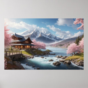 Malerei der wunderschönen japanischen Sakura mit F Poster