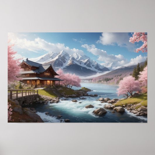 Malerei der wunderschönen japanischen Sakura mit F Poster (Vorne)