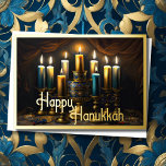 Malerei des eleganten Menorah Gold Blue Folien Feiertagskarte<br><div class="desc">Malerei des eleganten Menorah Gold Blue</div>