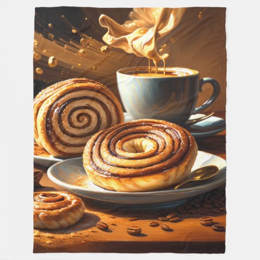 Malerei des Kaffeecups und der Zimtwalzen Abstrakt Fleecedecke (Vorderseite)