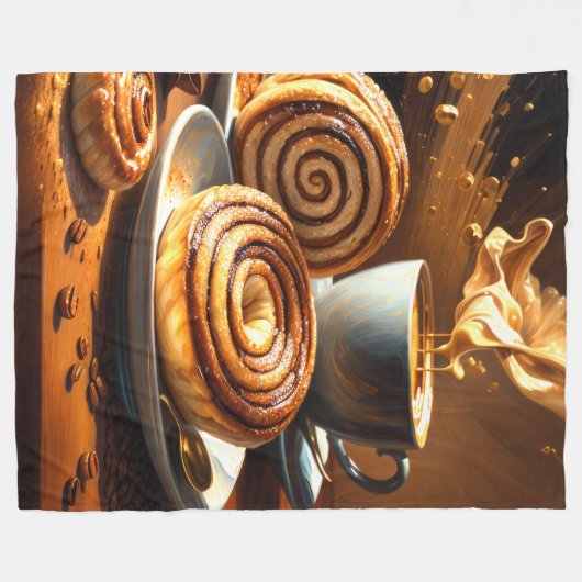 Malerei des Kaffeecups und der Zimtwalzen Abstrakt Fleecedecke (Vorderseite (Horizontal))