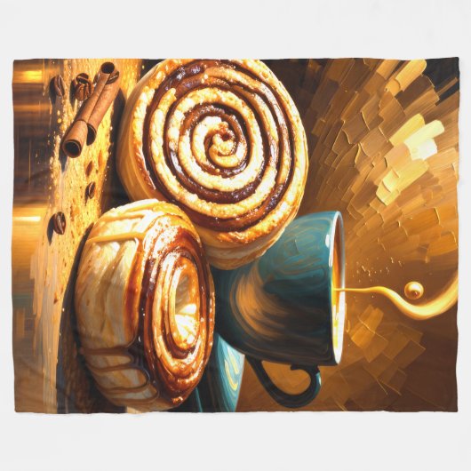 Malerei des Kaffeecups und der Zimtwalzen Abstrakt Fleecedecke (Vorderseite (Horizontal))