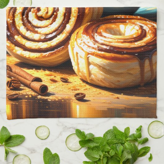 Malerei des Kaffeecups und der Zimtwalzen Abstrakt Geschirrtuch (Gefaltet)