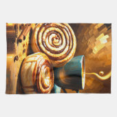 Malerei des Kaffeecups und der Zimtwalzen Abstrakt Geschirrtuch (Horizontal)