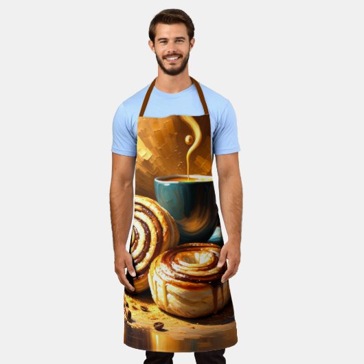 Malerei des Kaffeecups und der Zimtwalzen Abstrakt Schürze (Getragen)