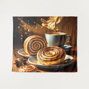 Malerei des Kaffeecups und der Zimtwalzen Abstrakt Wandteppich