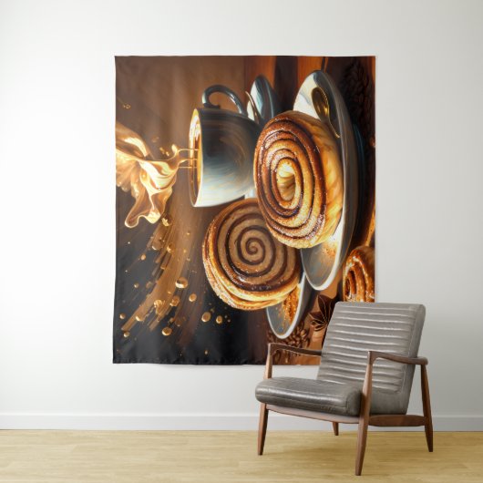 Malerei des Kaffeecups und der Zimtwalzen Abstrakt Wandteppich (Beispiel)