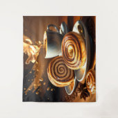 Malerei des Kaffeecups und der Zimtwalzen Abstrakt Wandteppich (Vorderseite)