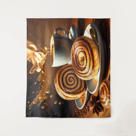 Malerei des Kaffeecups und der Zimtwalzen Abstrakt Wandteppich (Vorderseite)