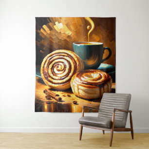 Malerei des Kaffeecups und der Zimtwalzen Abstrakt Wandteppich