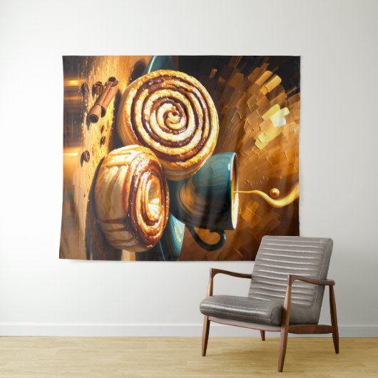 Malerei des Kaffeecups und der Zimtwalzen Abstrakt Wandteppich (Beispiel (Horizontal))