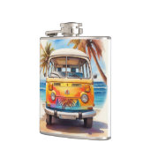 Malerei des Vintagen Minibusses am Strand Flachmann (Links)