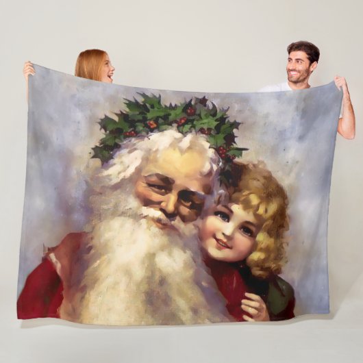 Malerei des Vintagen Vaters Weihnachten mit Kind Fleecedecke (Beispiel)