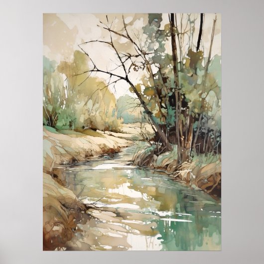 Malerei des Waldes River Watercolor Poster (Vorne)