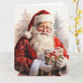 Malerei des Weihnachtsmannes mit Geschenken Karte (Gelbe Blume)