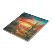 Malerei einer farbenfrohen Wüste Sonnenuntergangsm Fliese (Seite)